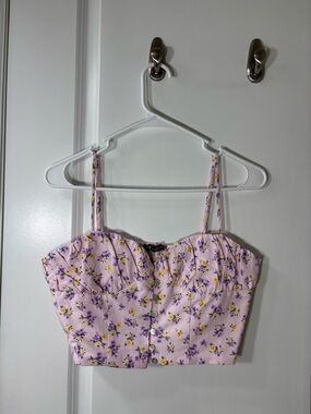 Zara Pink Floral Button-Up Crop Top